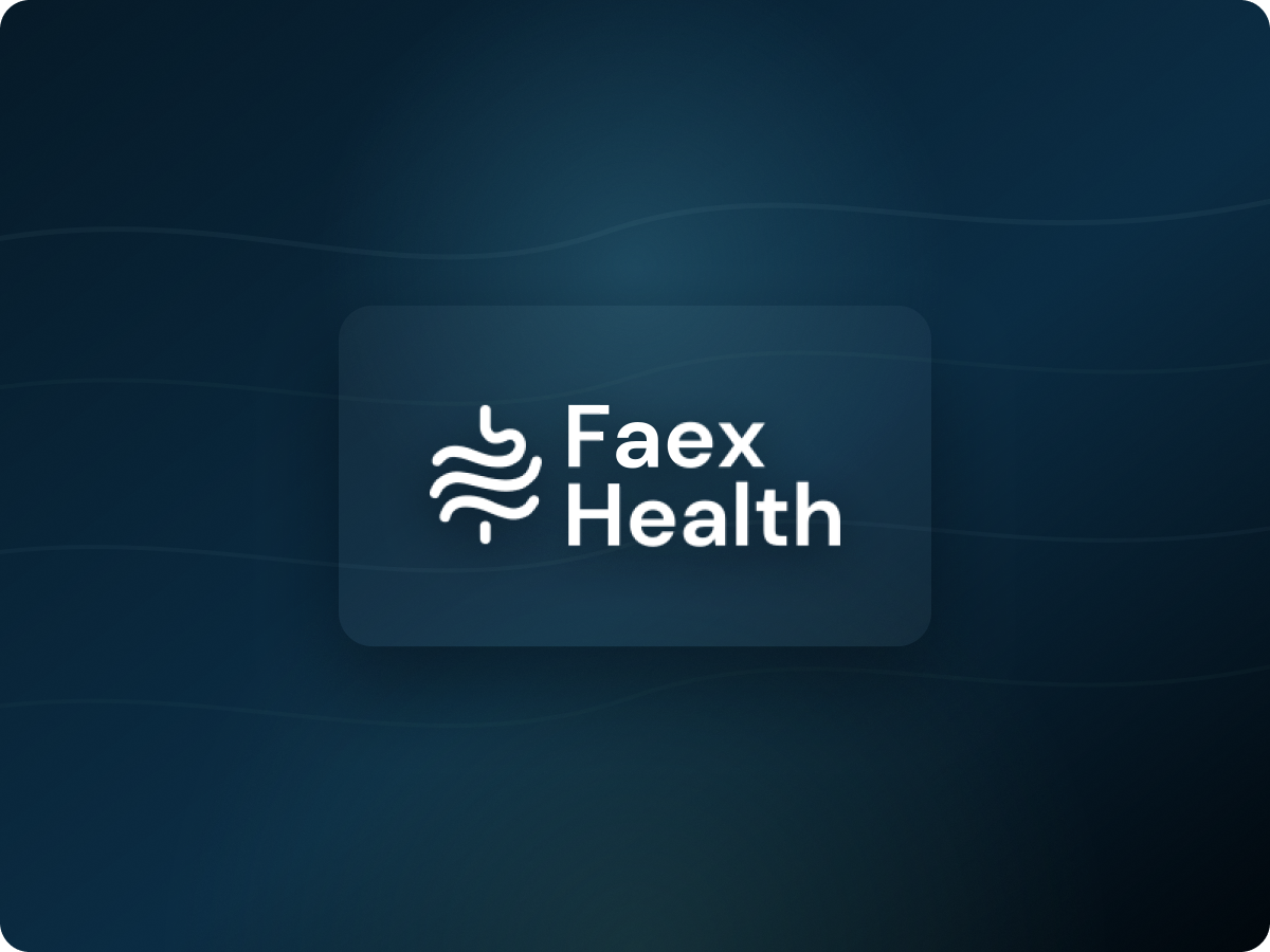 Faex Health logo on a deep navy enterprise infrastructure visual with longitudinal signal traces